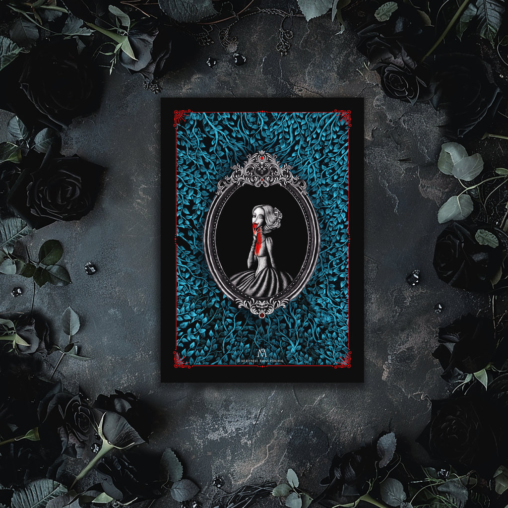 Postal Din A5 - "La vampira" (Rojo/Azul) - Carmilla de Sheridan Le Fanu