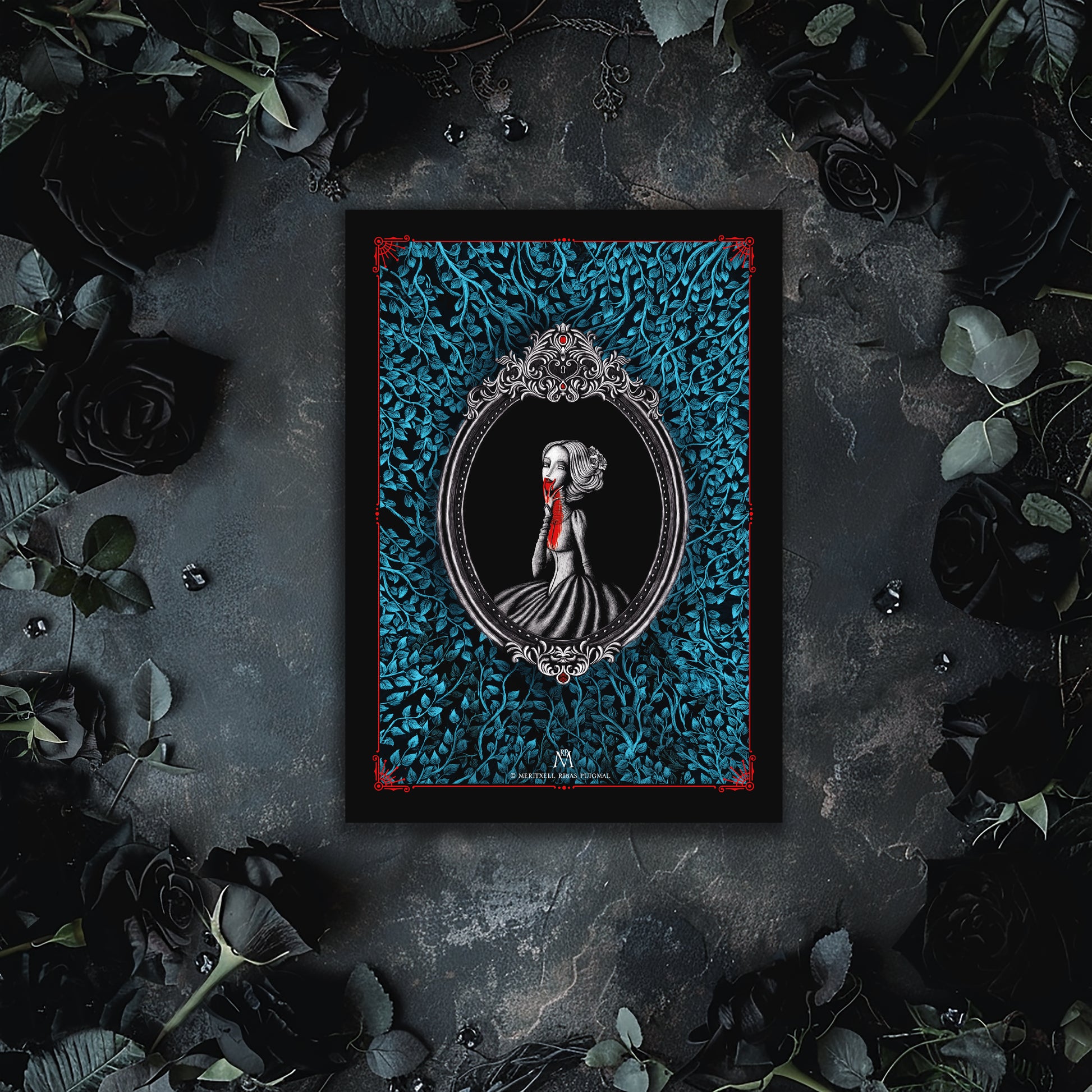 Postal Din A5 - "La vampira" (Rojo/Azul) - Carmilla de Sheridan Le Fanu
