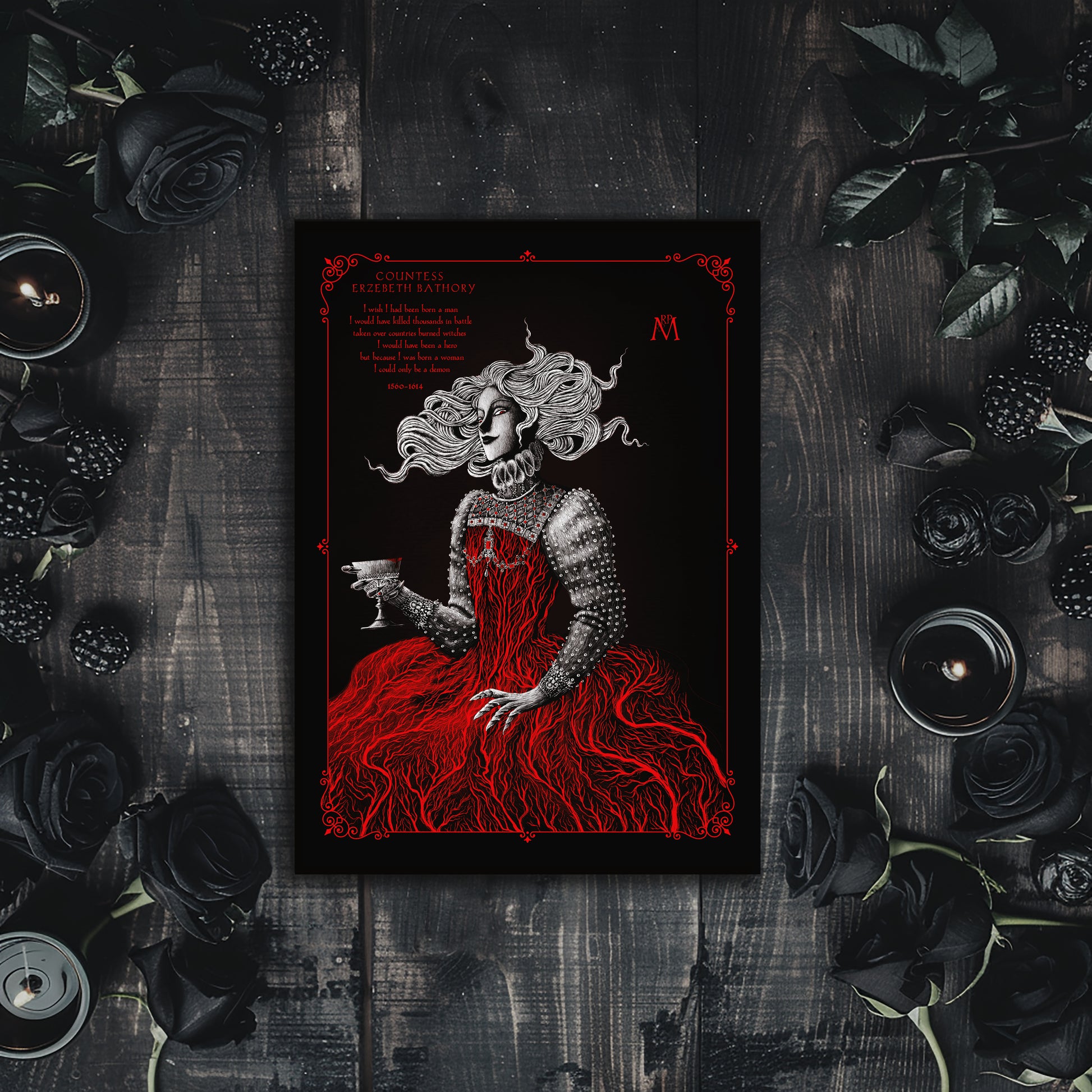 Postal Din A5 - "Erzebeth Bathory" -  Monstruos criminales de Estela Naiad