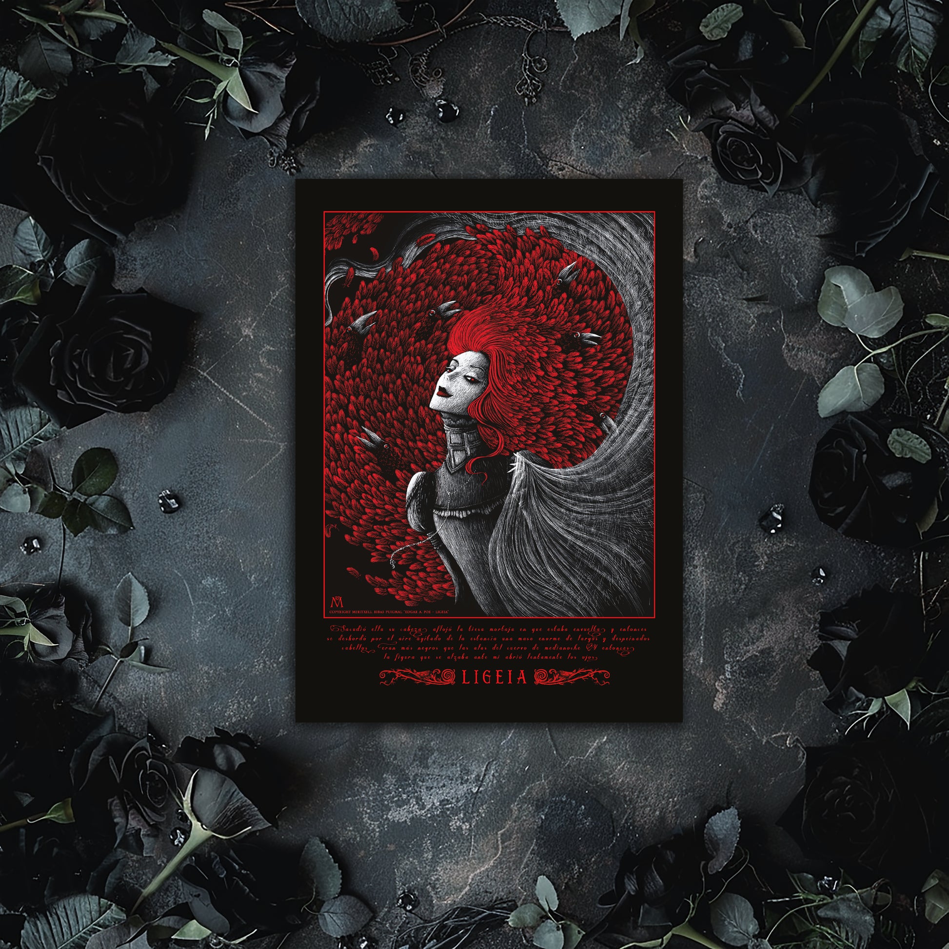 Postal Din A5 - "La tumba de Ligeia" (Rojo/Azul) -  Edgar Allan Poe