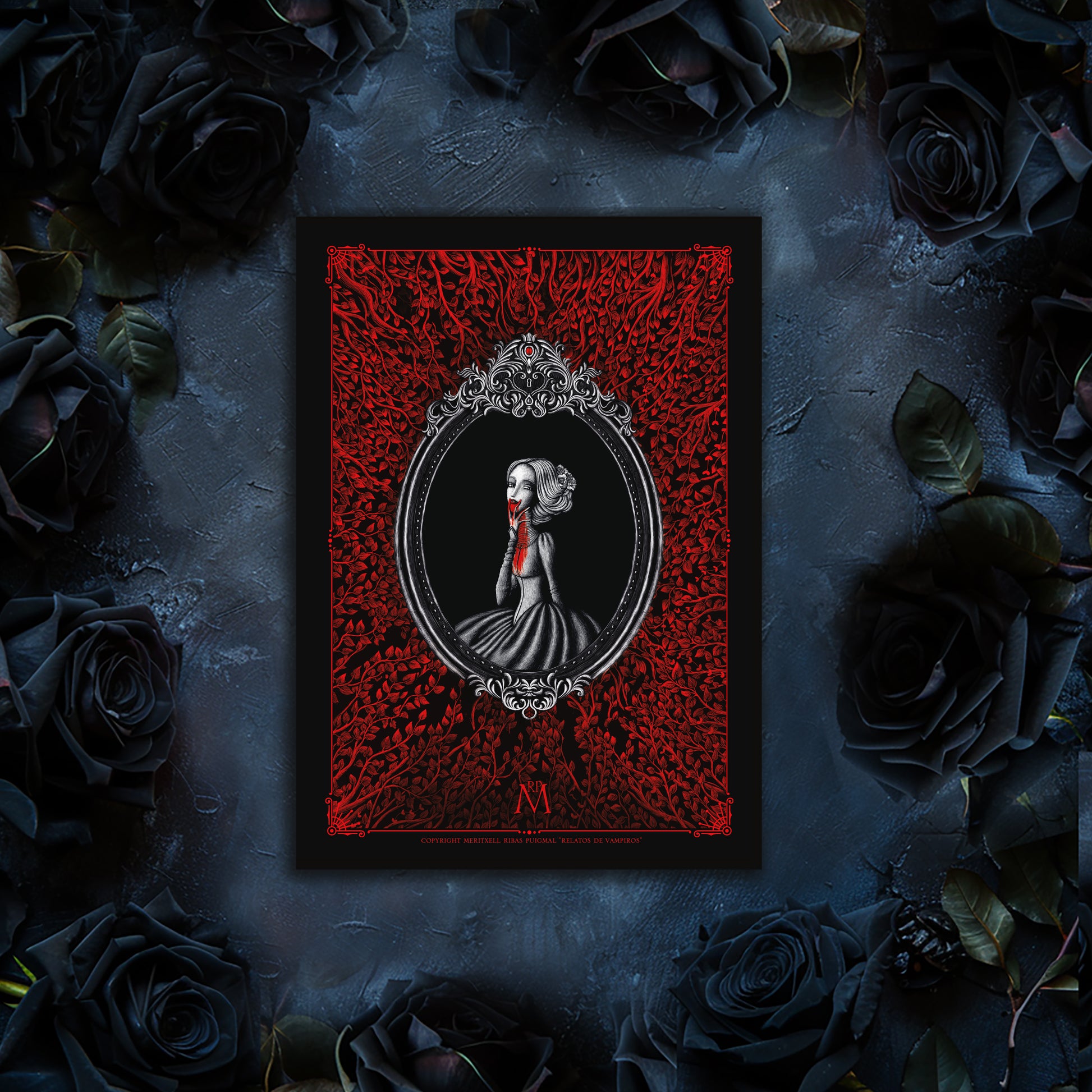 Postal Din A5 - "La vampira" (Rojo/Azul) - Carmilla de Sheridan Le Fanu