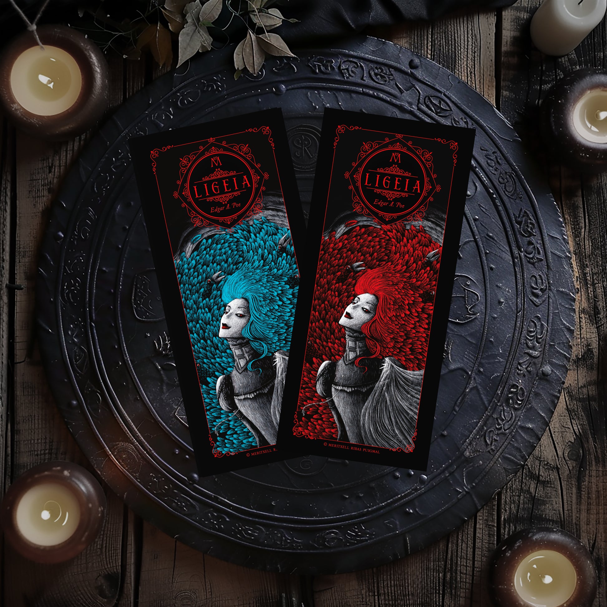 Punto de Libro - "La Tumba de Ligeia" (Dos caras, Rojo/Azul) - de Edgar Allan Poe