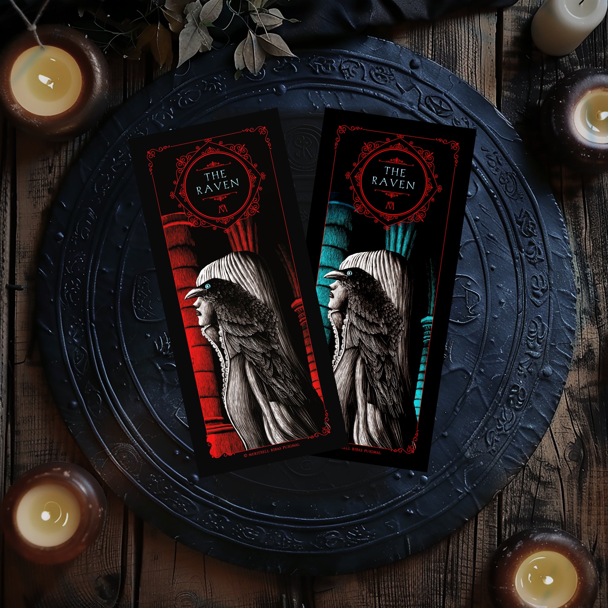 Punto de Libro - "The Raven" (Dos caras, Rojo/Azul)